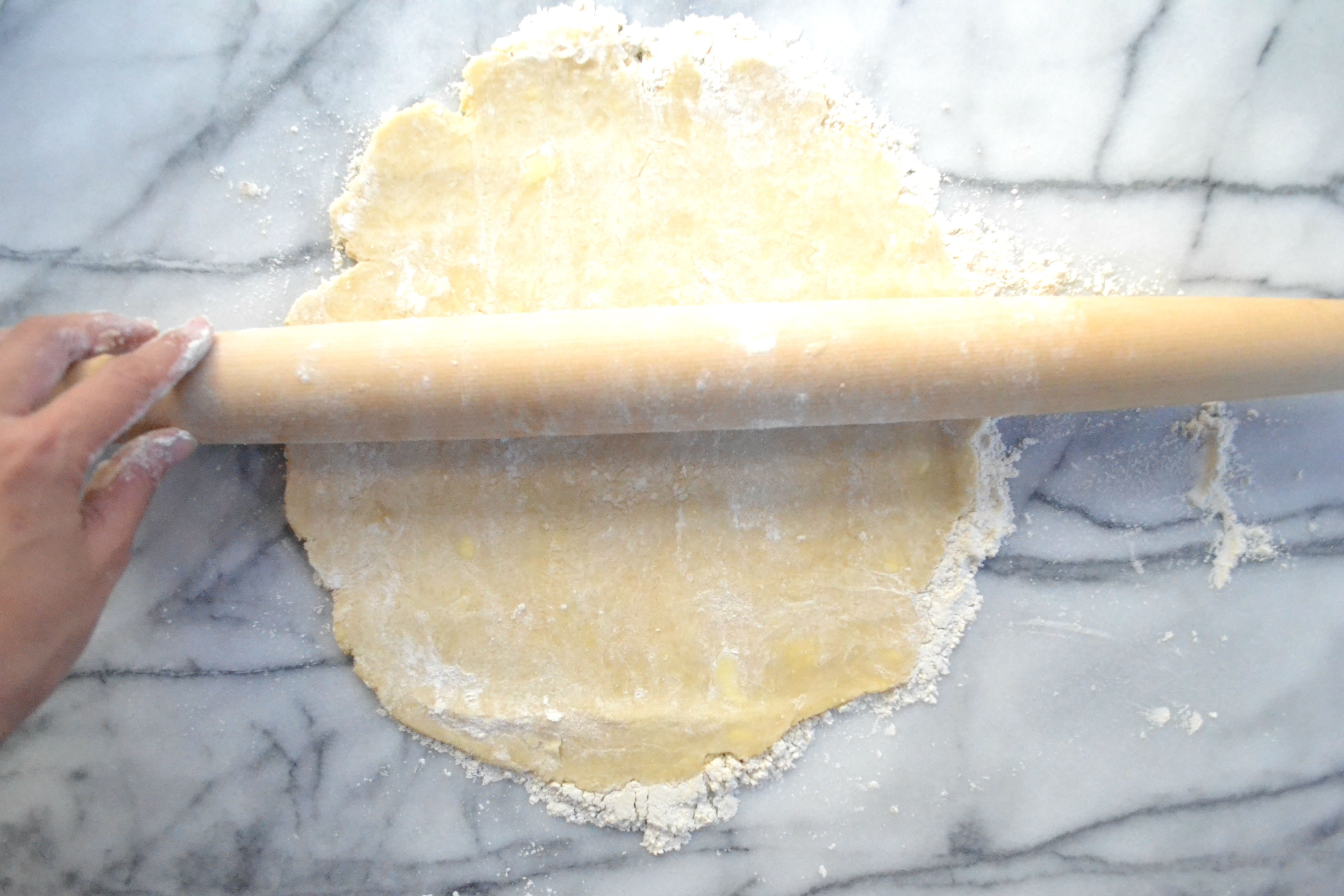 Then using a rolling pin roll it out to a 10-inch circle. 