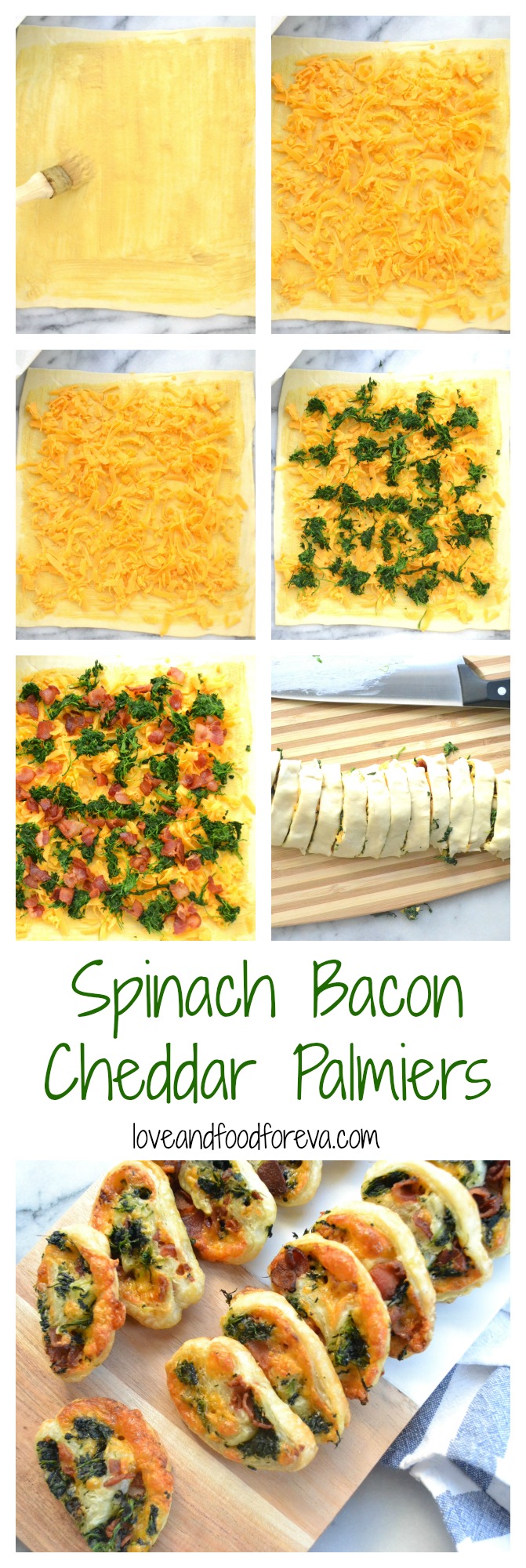 Spinach Bacon Cheddar Palmiers - the perfect bite size dish for cocktail parties!