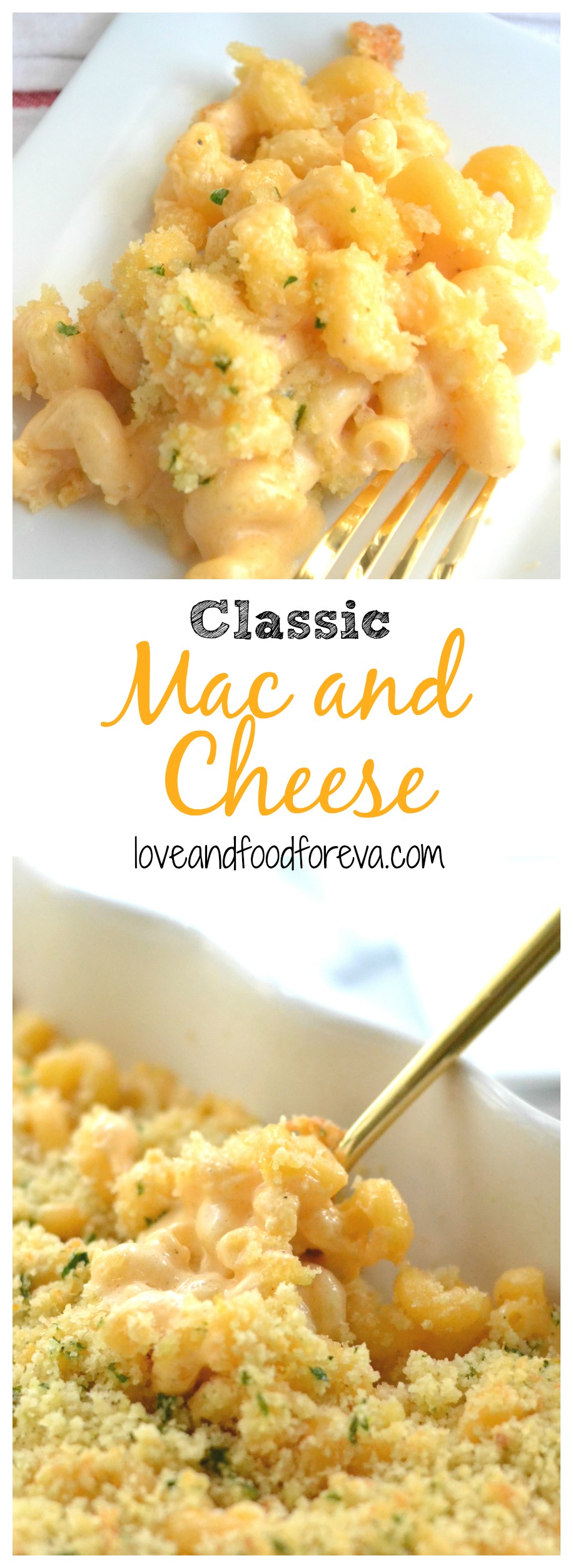 Classic Mac and Cheese with Panko Crumb Topping: creamy and gooey with a crunch!