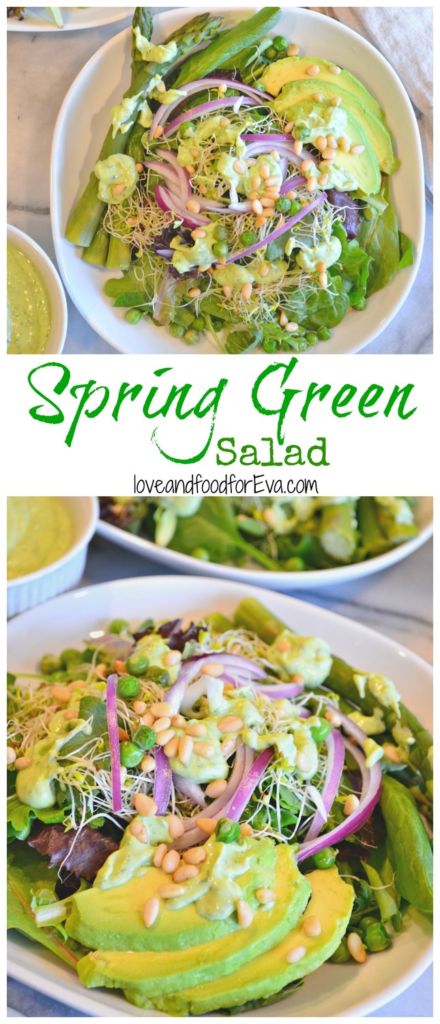 Celebrate warmer temperatures with this Spring Green Salad and green goddess dressing! Easy, refreshing, and oh so delicious!